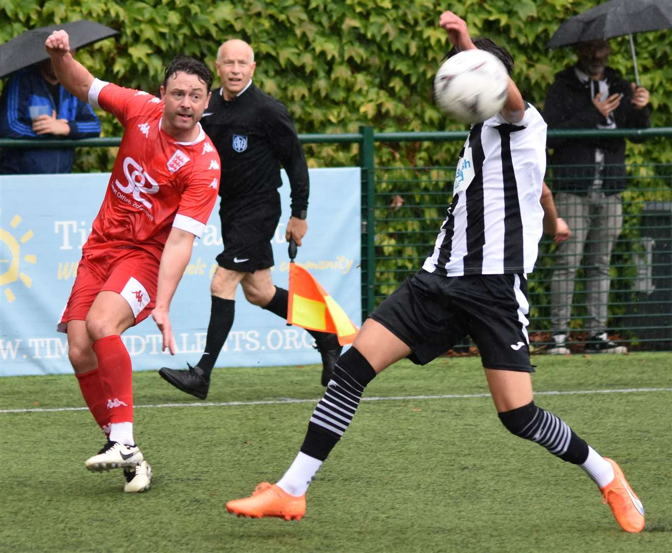 Frannie Collin crosses for Faversham against Fisher. Picture: Alan Coomes