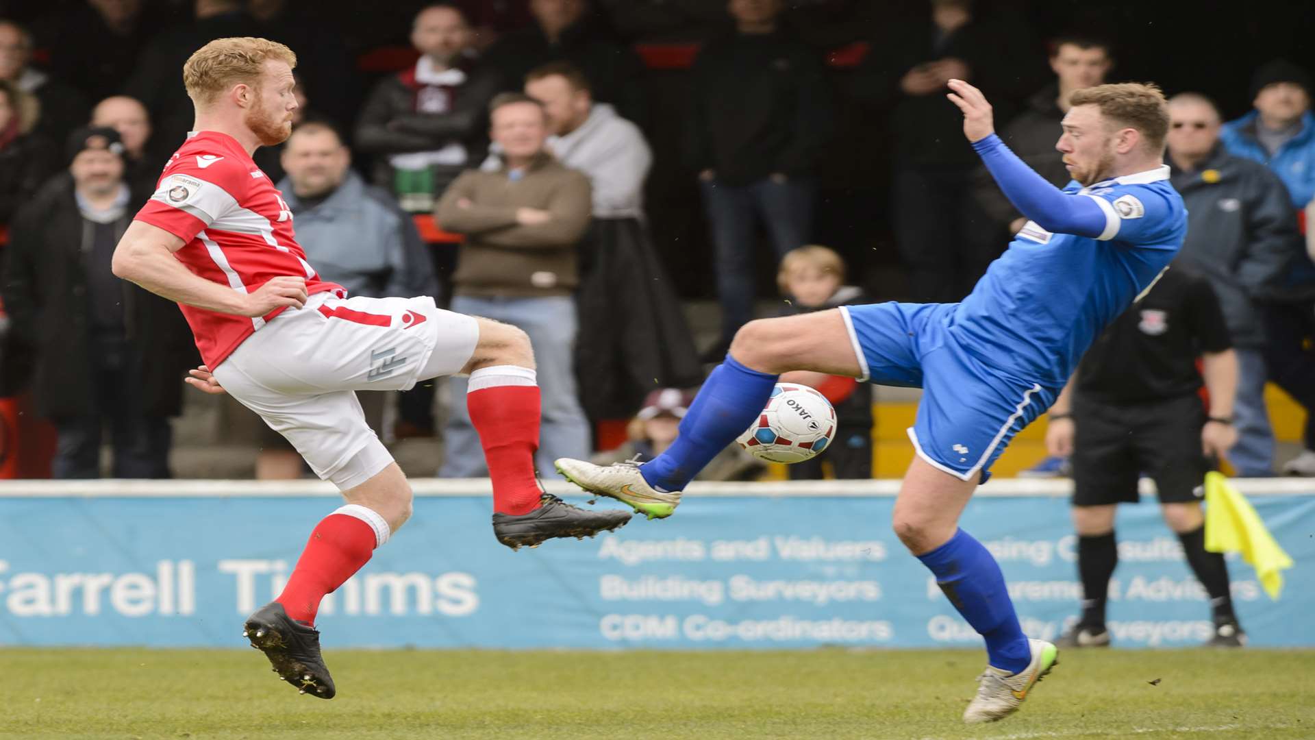 Kenny Clark challenges Chelmsford goal scorer Billy Bricknell Picture: Andy Payton