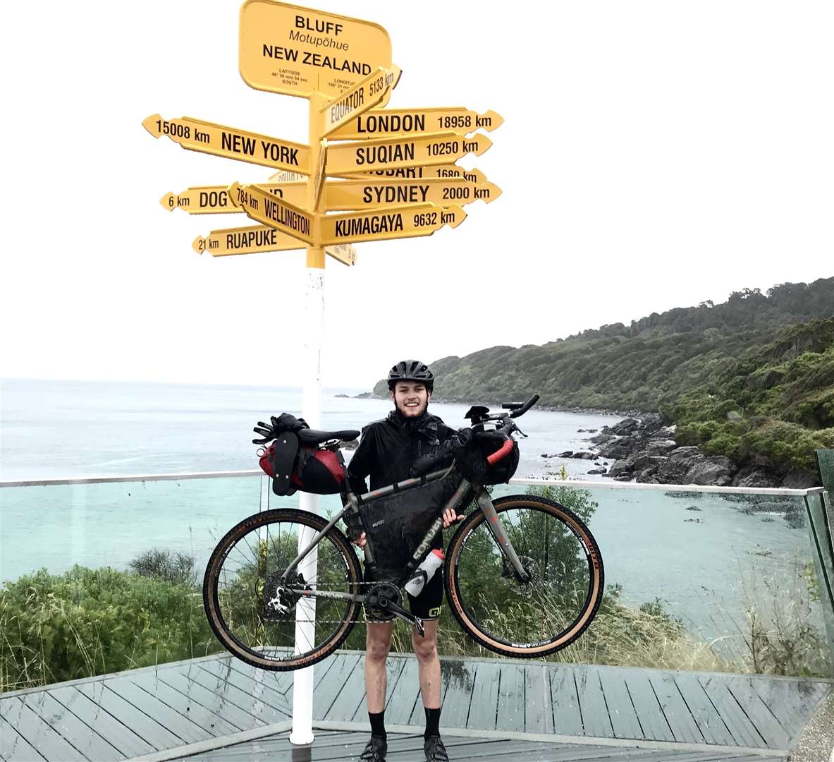 Celebrating after completing his 3,000km+ journey