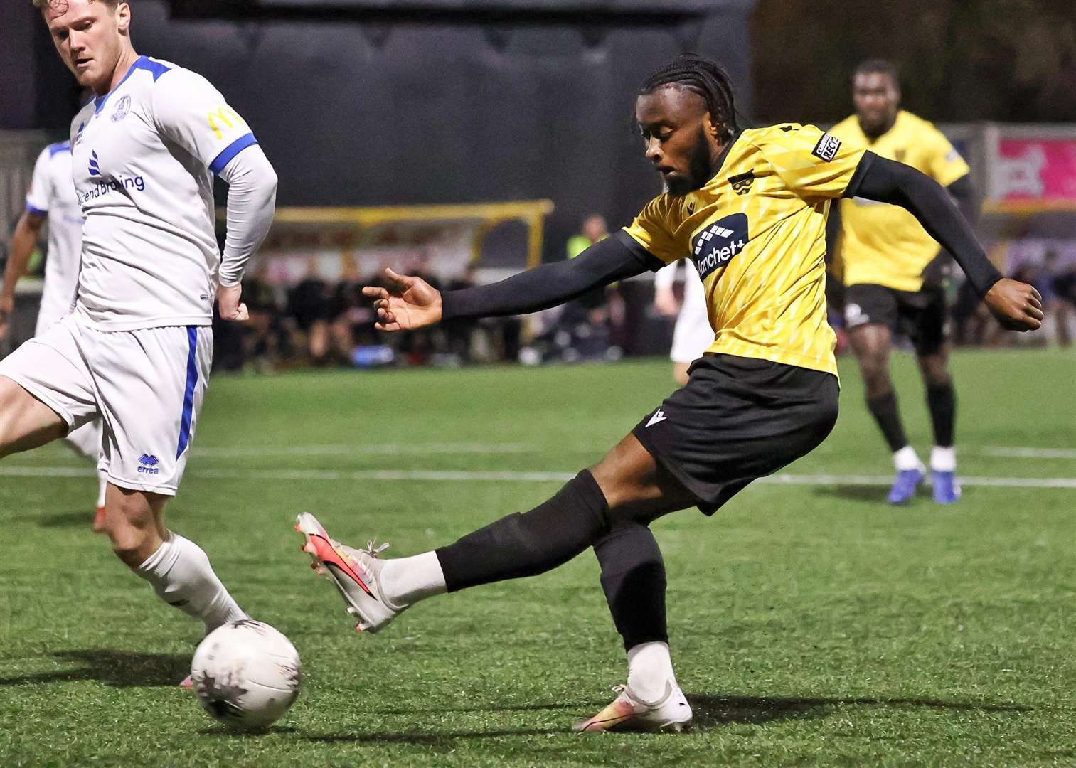 Jephte Tanga plays the ball across the six-yard box. Picture: Helen Cooper