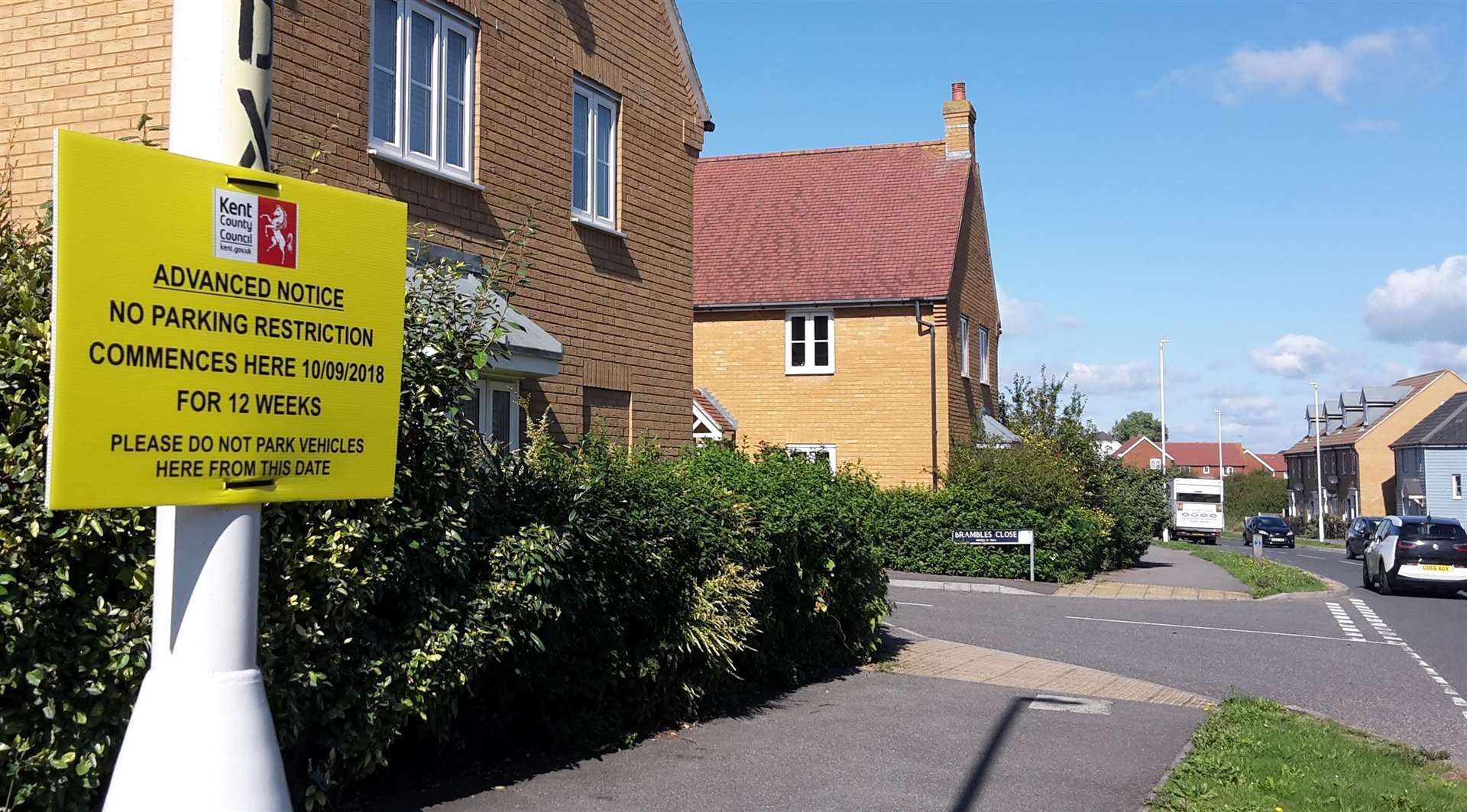 Parking suspension signs have been put up along the diversion route of Plover Road and Thistle Hill Way