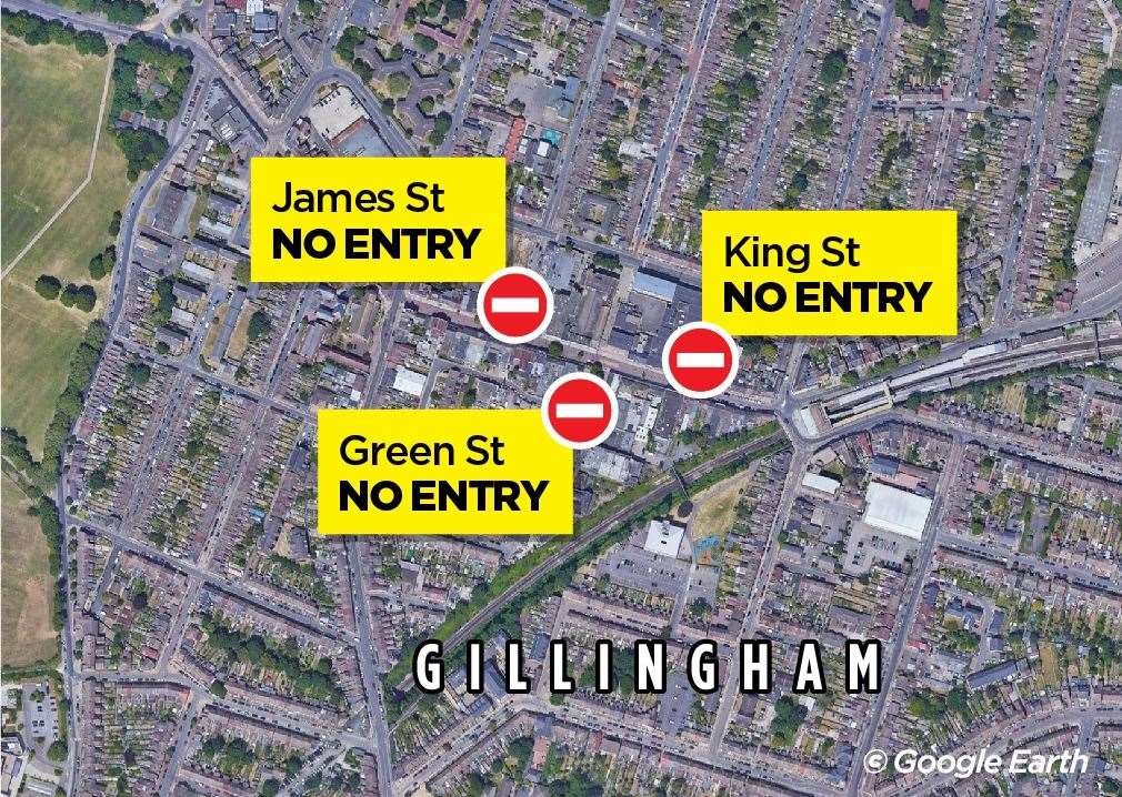 ANPR cameras would be installed to prevent drivers entering Gillingham High Street from James Street, King Street and Green Street.