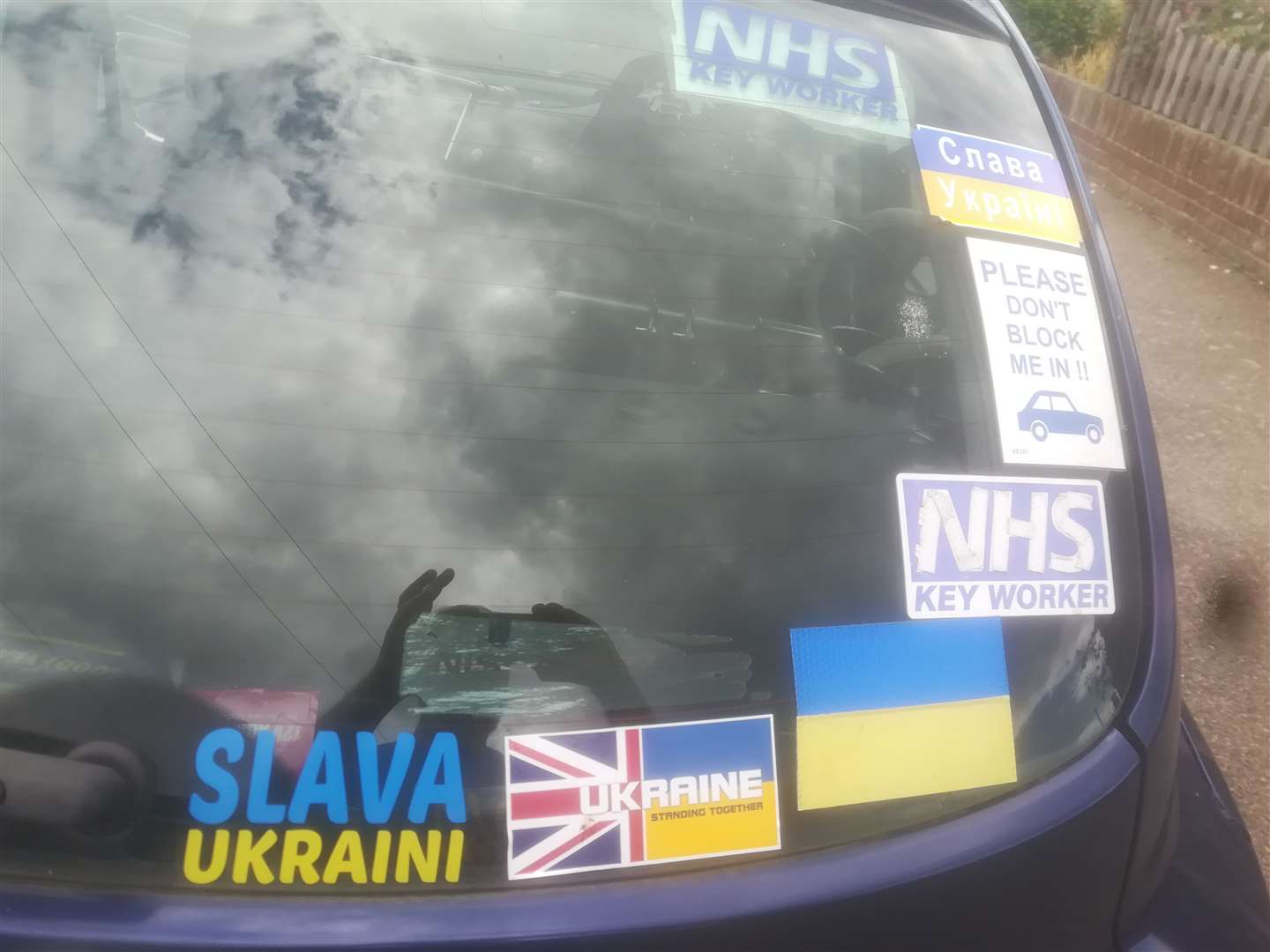 Brian Grove's car with Ukrainian flag stickers