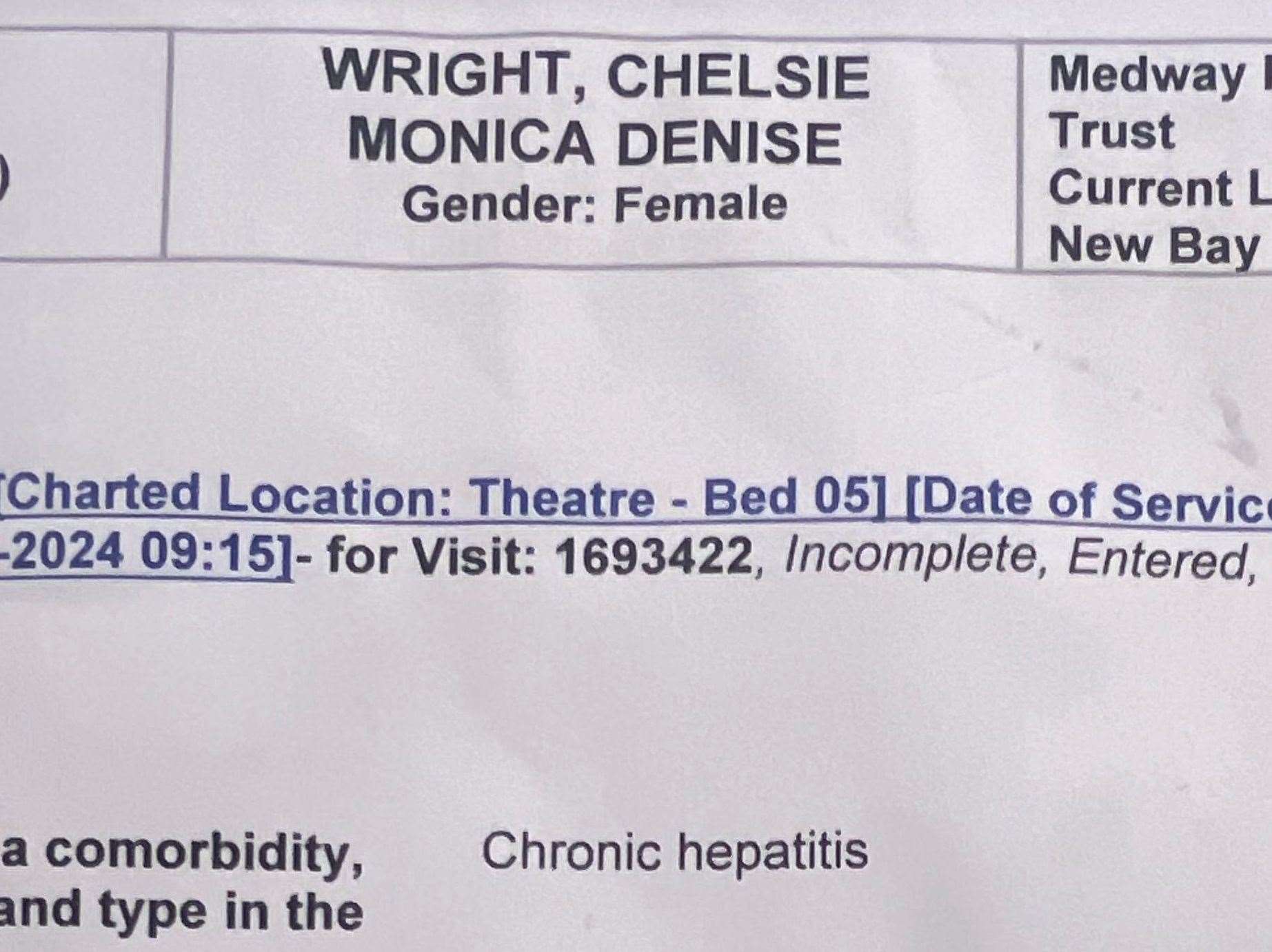 Chronic hepatitis was mistakenly written on Chelsie's discharge form