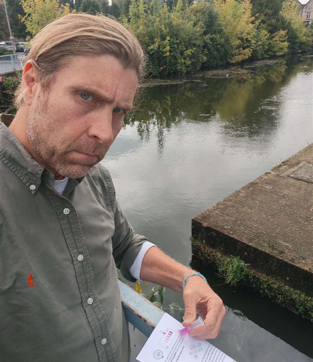 Cllr Tony Harwood testing the River Len at Palace Avenue