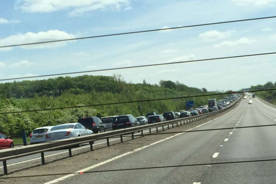 Queues of traffic stretch from Junction 8 for Leeds Castle and Junction 7 for Maidstone.