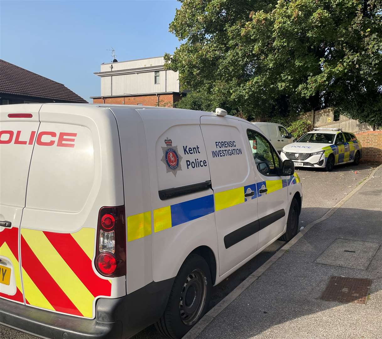 A forensic van at the cul-de-sac Mercury Close, Borstal