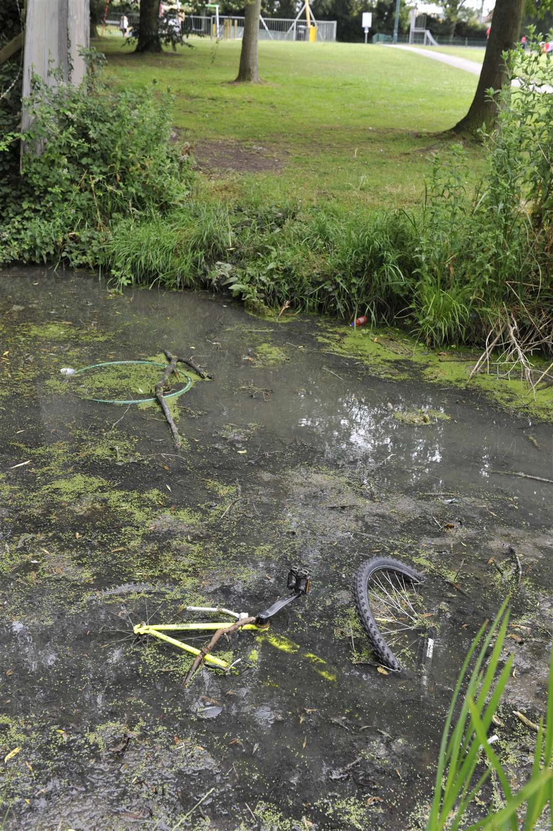 A bike dumped in the river at The Butts