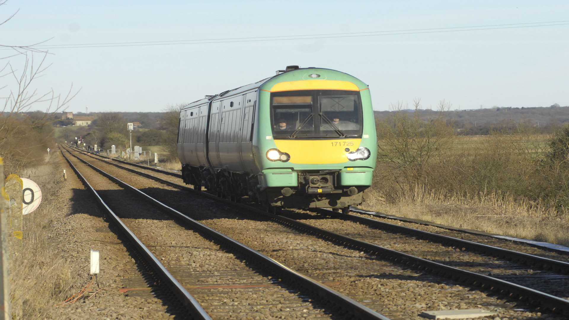 A Marshlink train passing through Appledore. The Southern route heads from Ashford via Hastings to Brighton