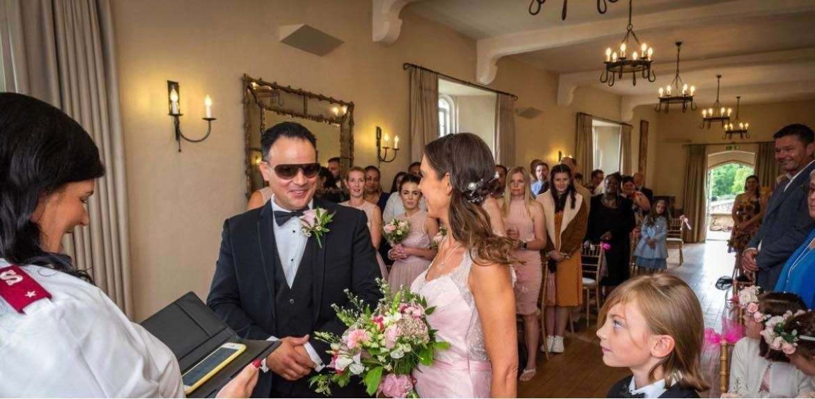 Danny popped the question by putting a ring at the bottom of a Jägermeister shot glass. Picture: Steve Ayres