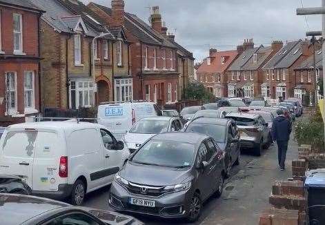 Traffic queuing in Norman Road due to the A28 Wincheap, Canterbury, being shut. Picture: Josh Leppenwell