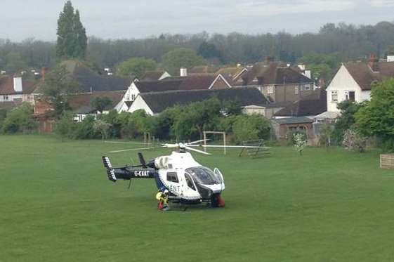 An air ambulance at Herne Bay Junior School: John Di Lernia