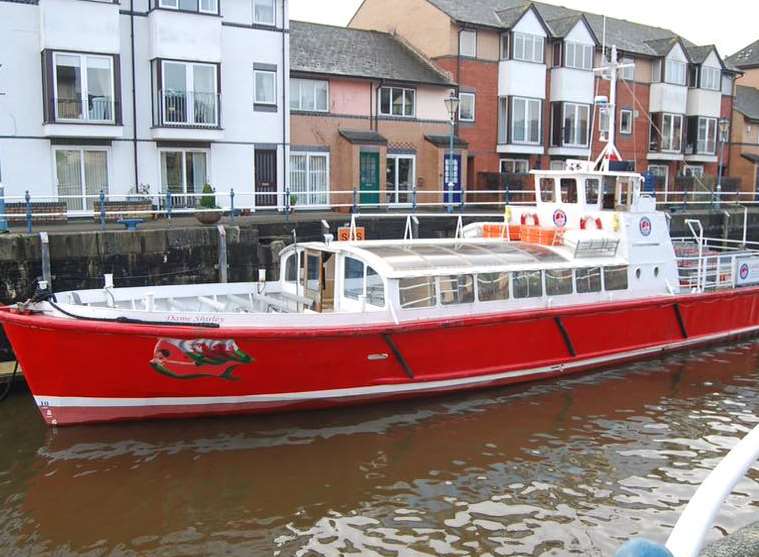 The Dame Ferry moored in Wales