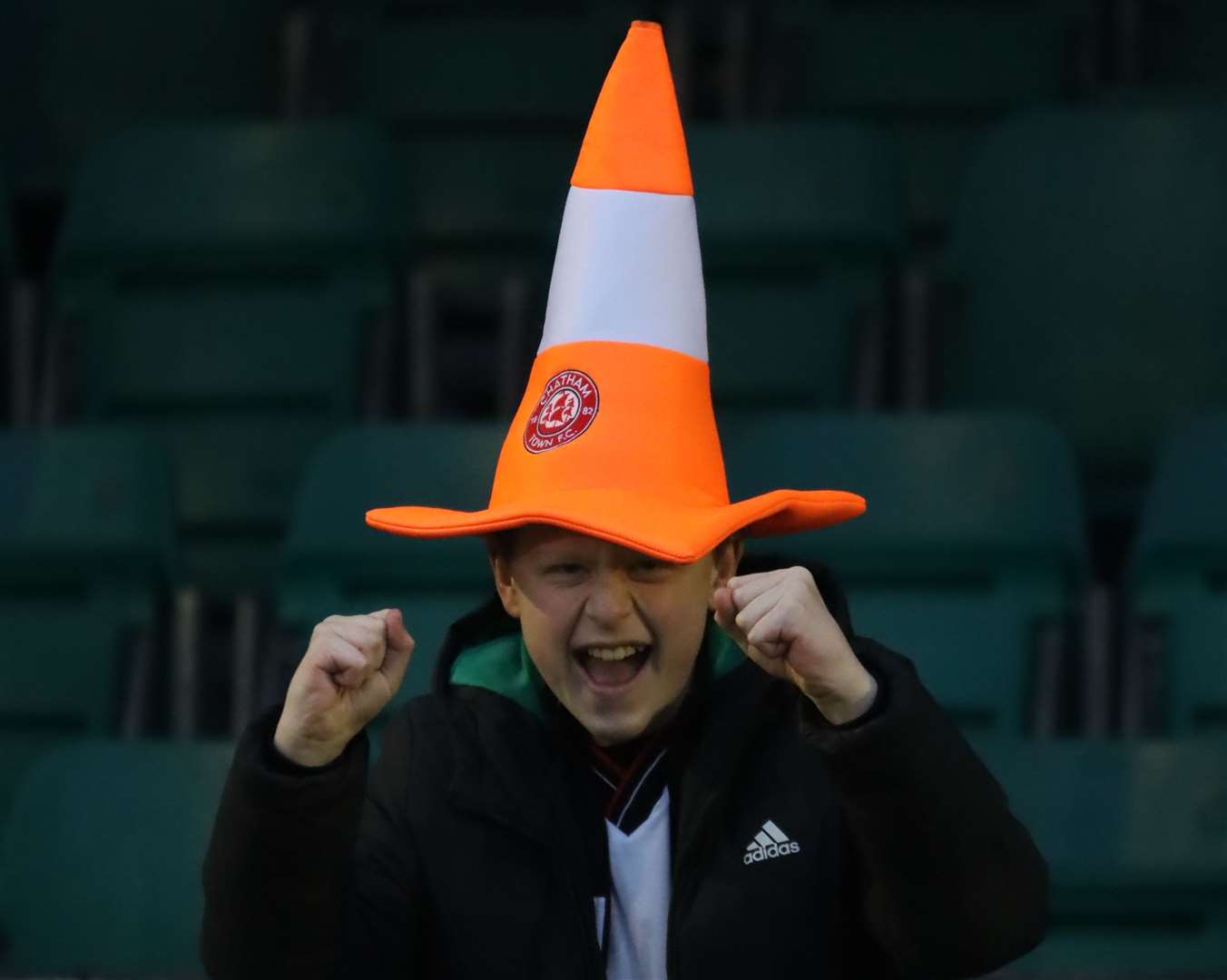 A Chatham Town fan enjoying the day out at Whitehawk Picture: Max English @max_ePhotos