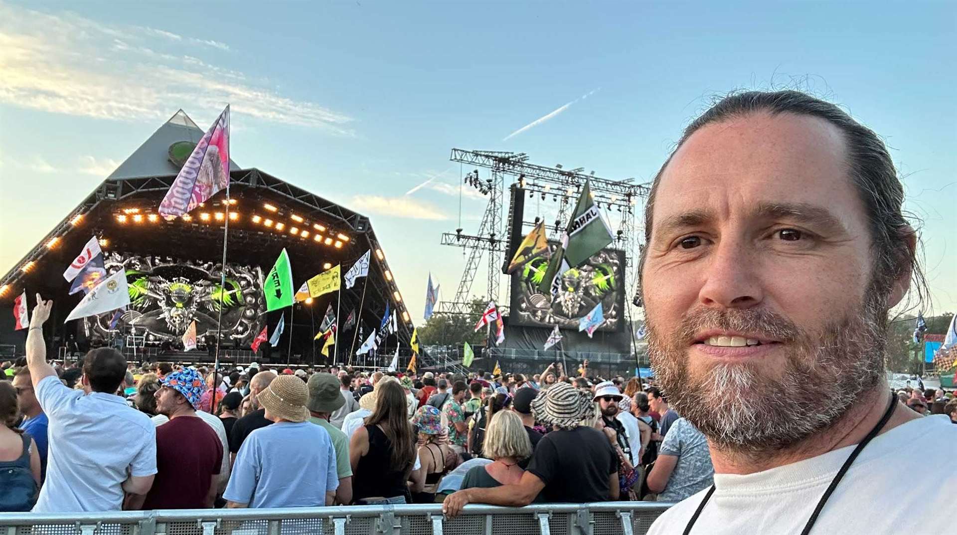 Dan Potter watches on as his packages play live to thousands of people as Gun N' Roses headline at Glastonbury. Picture: Dan Potter