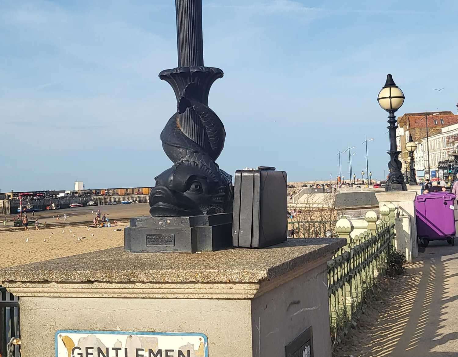 A suitcase pictured along Marine Drive in Margate, believed to be the suspicious package reported to police. Picture: Pat Martin