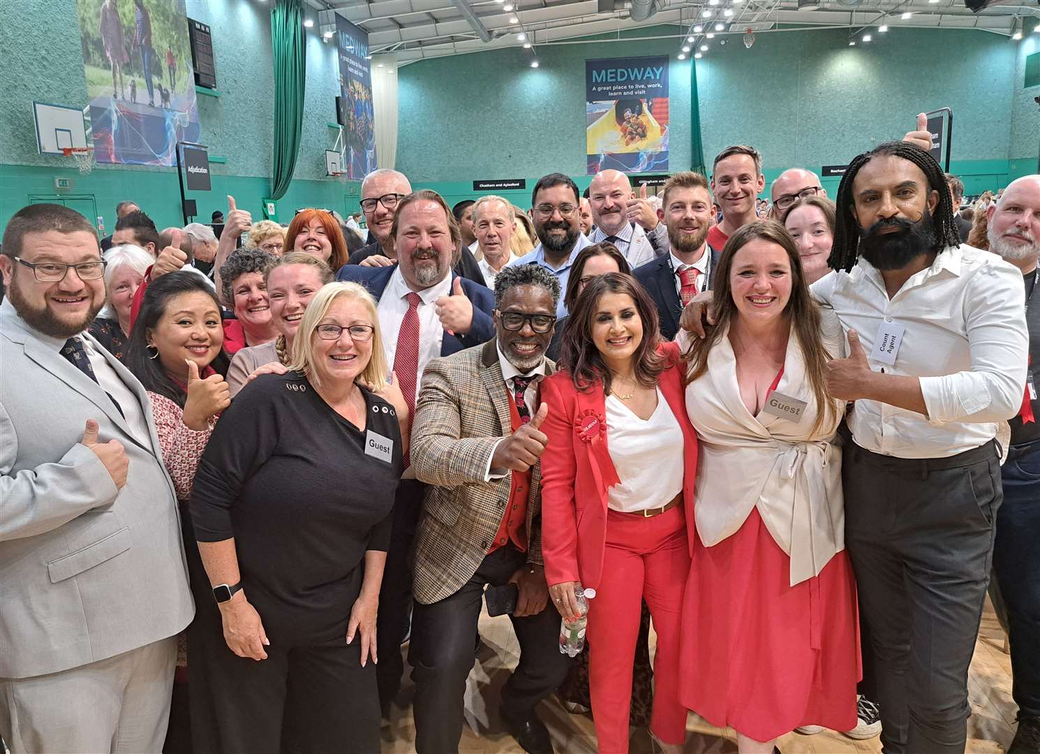 Labour celebrating their victory in Gillingham and Rainham