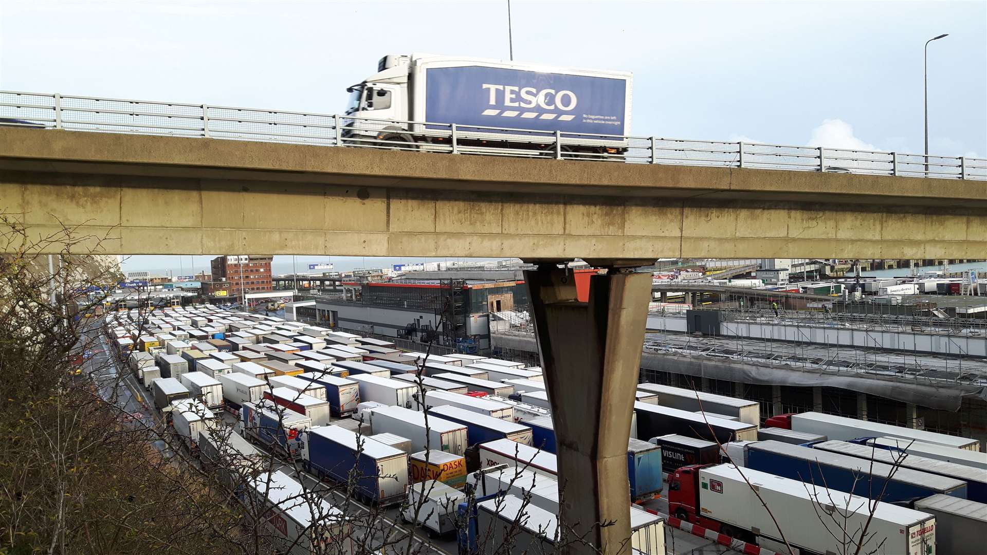 Traffic queued up at the entrance to the Port of Dover