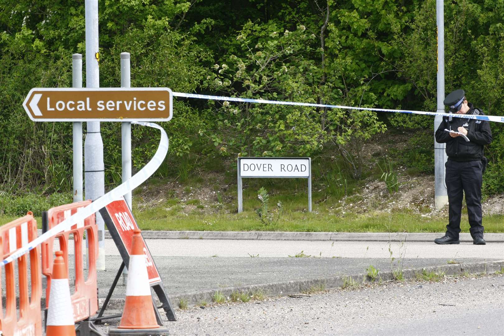 The road has been cordoned off by police after the discovery