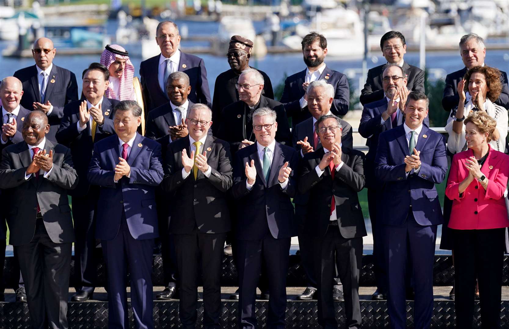 Sir Keir Starmer (front centre) with leaders of the G20 members as they pose for the photo of the Global Alliance Against Hunger and Poverty at the Museum of Modern Art in Rio de Janeiro (Stefan Rousseau/PA)