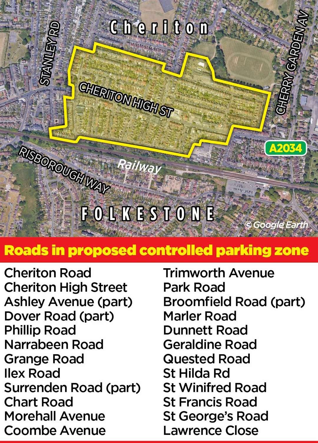 Which roads would have been affected if the CPZ was introduced in Cheriton