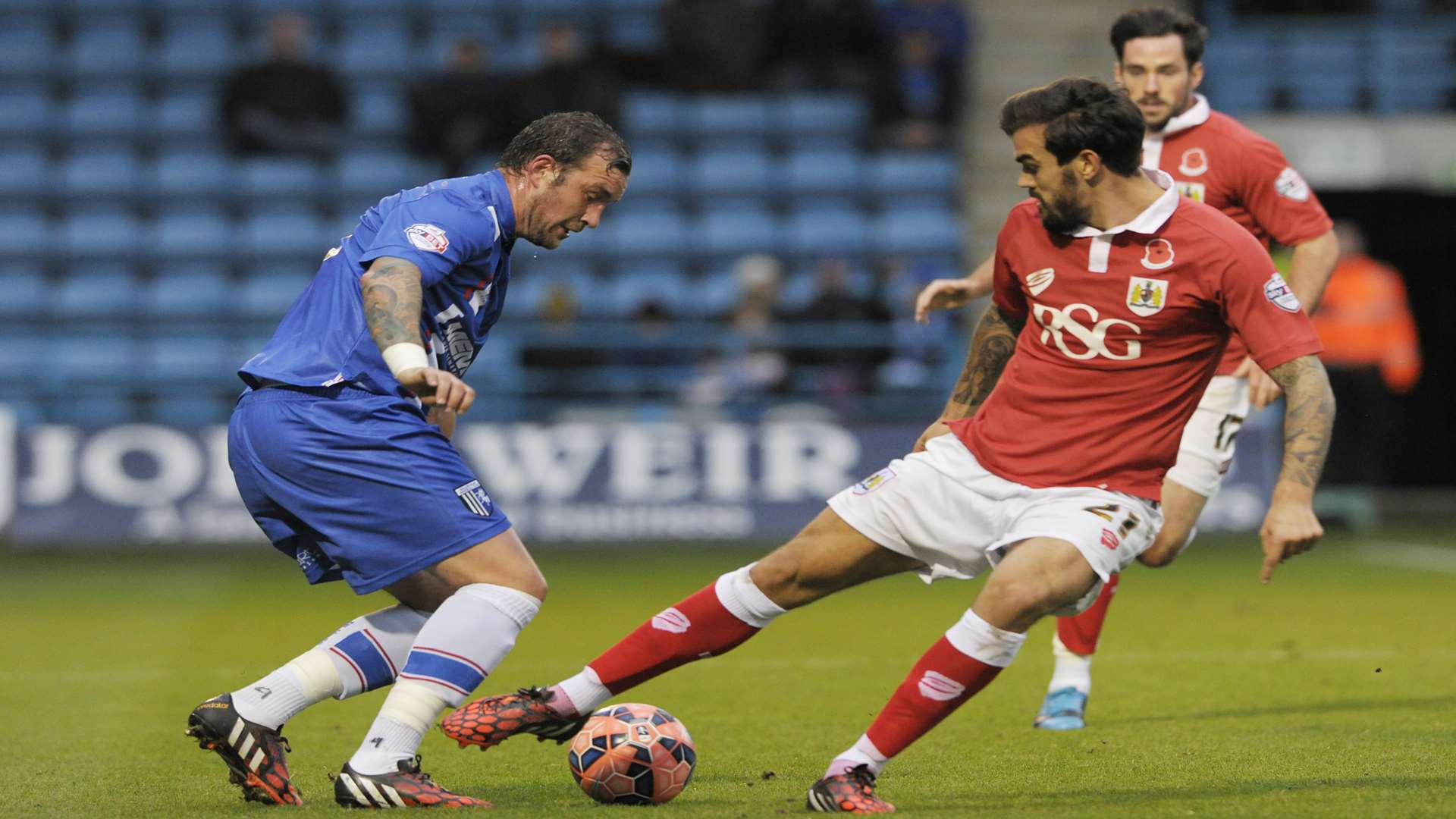 Goalscorer Danny Kedwell takes on the Bristol City defence on Saturday Picture: Barry Goodwin