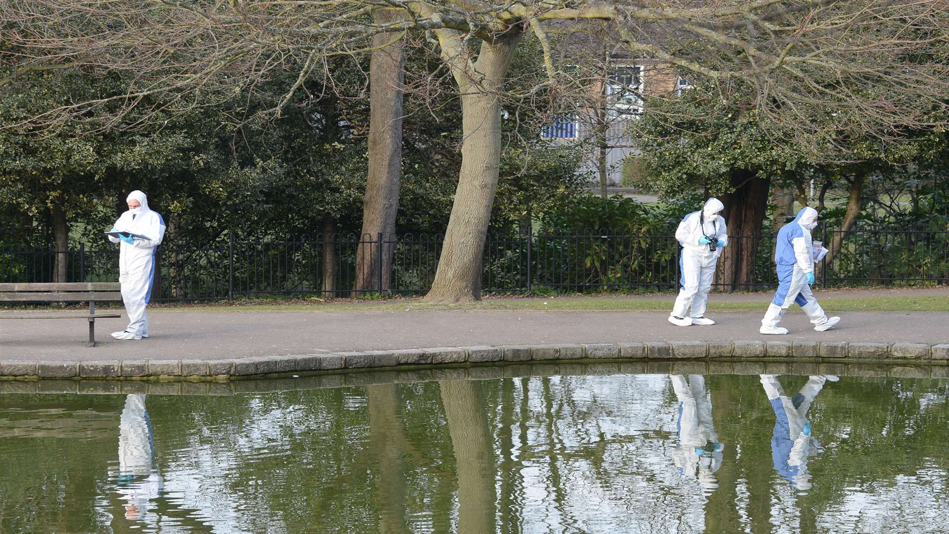 The area around the boating pond in Radnor Park was cordoned off. Picture: Gary Browne