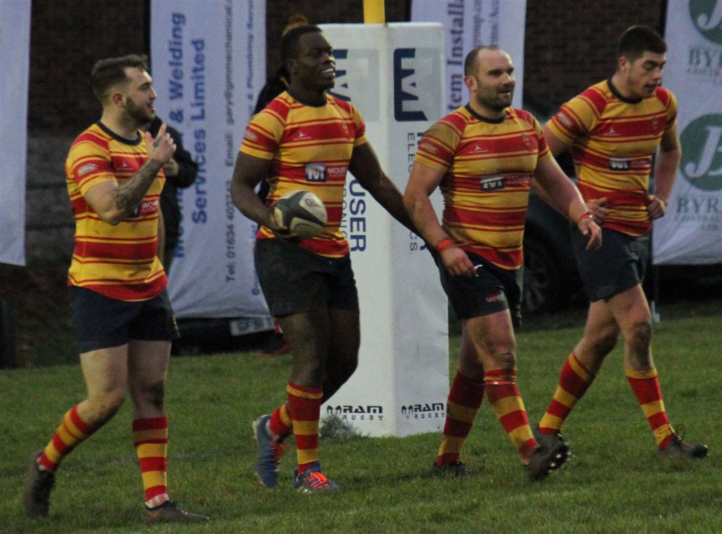 Medway celebrate a try against London Cornish Picture: Paul Wardzynski