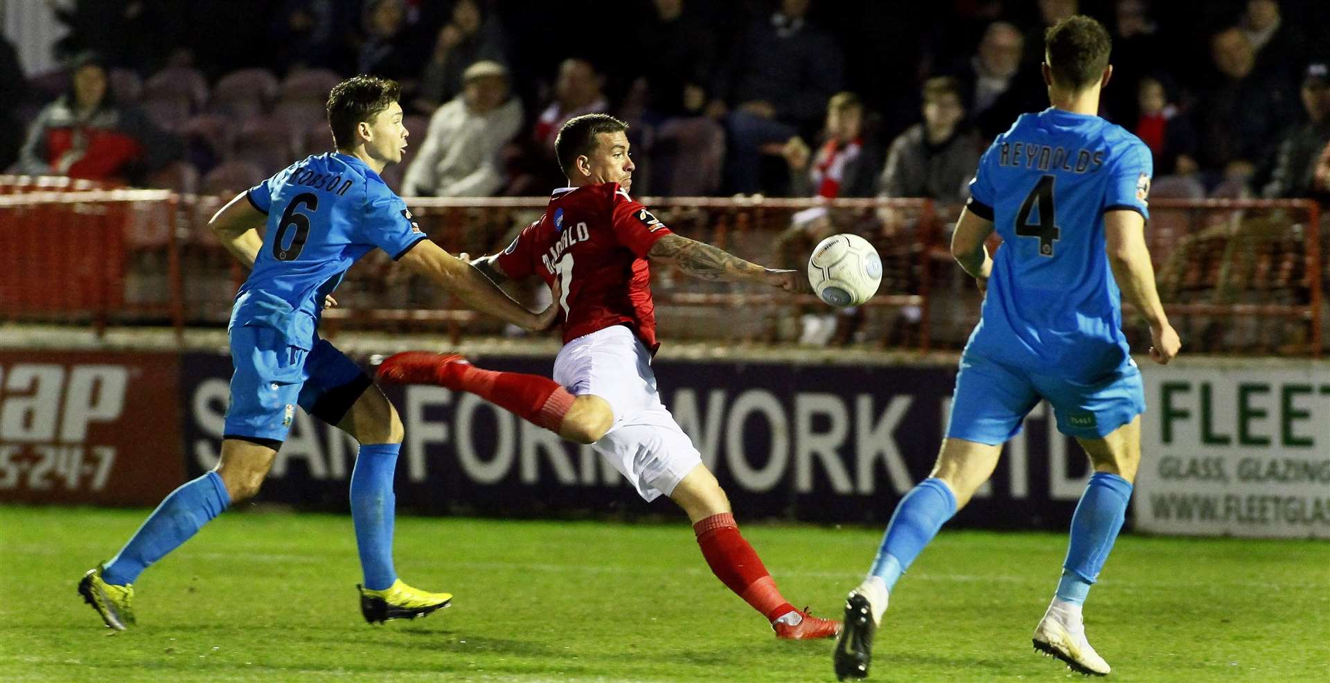 Cody McDonald goes for goal against Barnet Picture: Sean Aidan