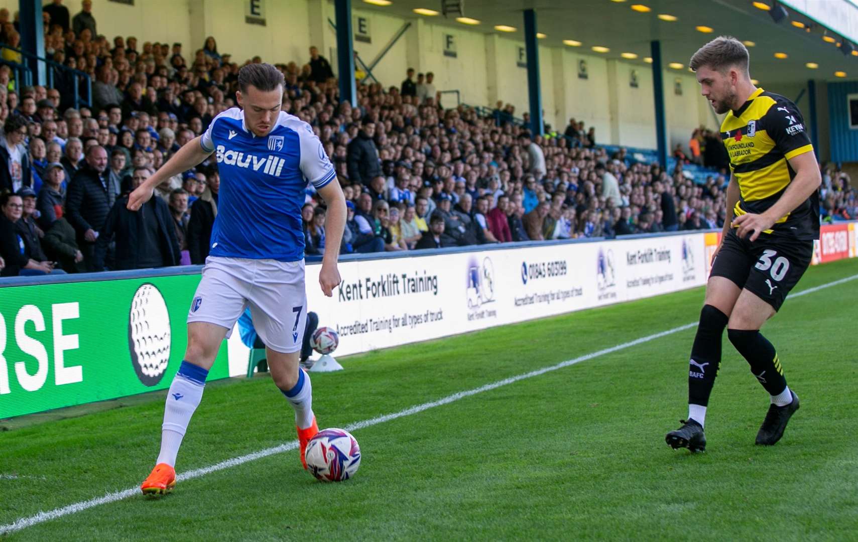 Jack Nolan in action last weekend for Gillingham against Barrow Picture: @Julian_KPI