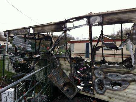 The gutted caravan three girls esacped from Snowdown caravan park, Aylesham