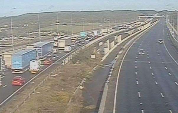 Motorists are facing long delays on the M2 between Rochester and Gravesend after a serious crash. Picture: National Highways