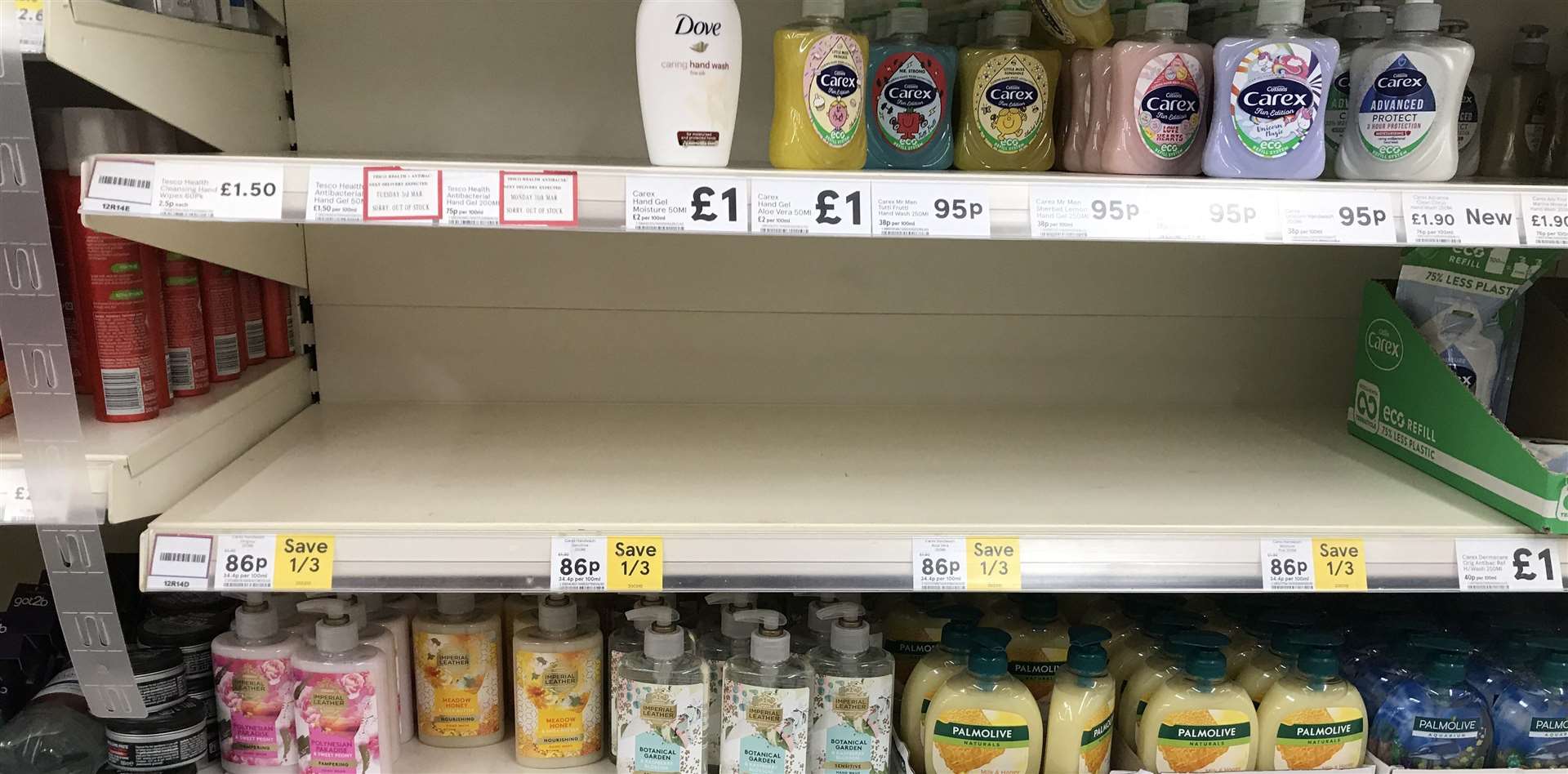 Empty shelves in Tesco, Grove Green