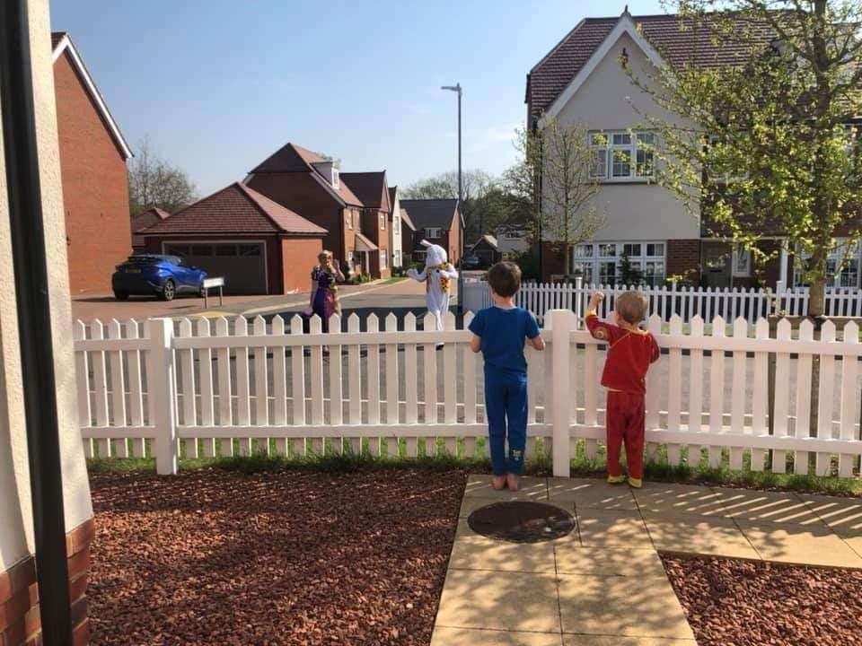 Kids were eager to wave hello to the Easter Bunny and Rapunzel