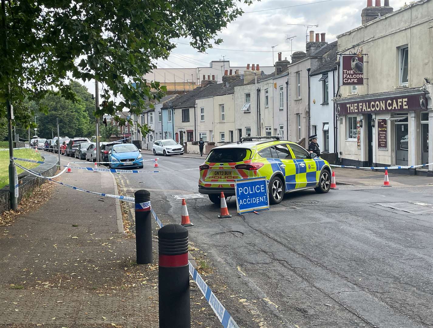 The road was closed near the Falcon Cafe