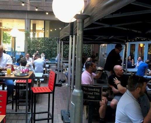 The space outside at the back of the pub has several pop-up pagodas to shelter drinkers and smokers when the weather isn’t as good