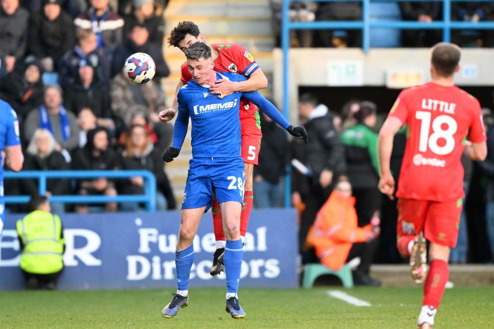 Striker Oli Hawkins being closely marked by a defender Picture : Keith Gillard