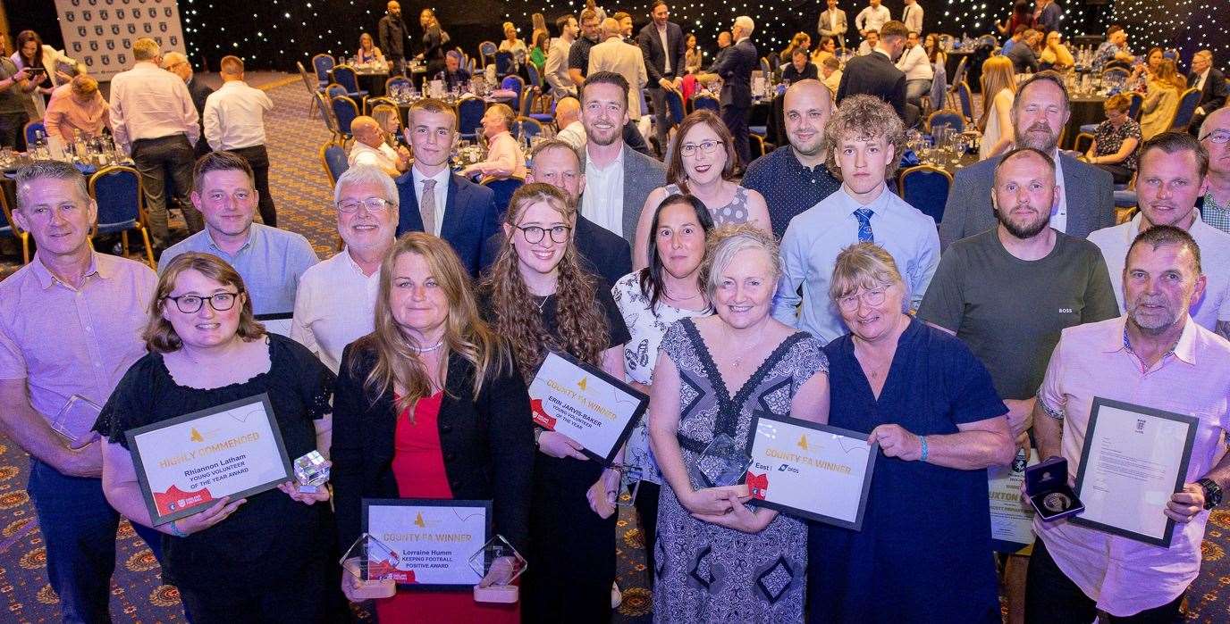 The winners at the 2024 Kent FA Grassroots Workforce Awards at Gillingham’s Priestfield Stadium last Thursday. Picture: Kent FA