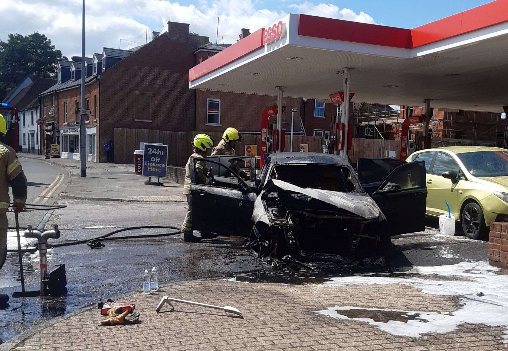 A car caught fire outside the Esso petrol station in Wincheap. Picture: Alex Scott