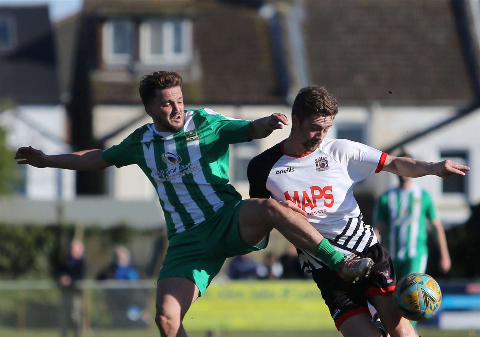 Billy Munday in action for Deal in their weekend 3-1 win over Sutton Athletic - he netted in both games over the Bank Holiday weekend. Picture: Paul Willmott