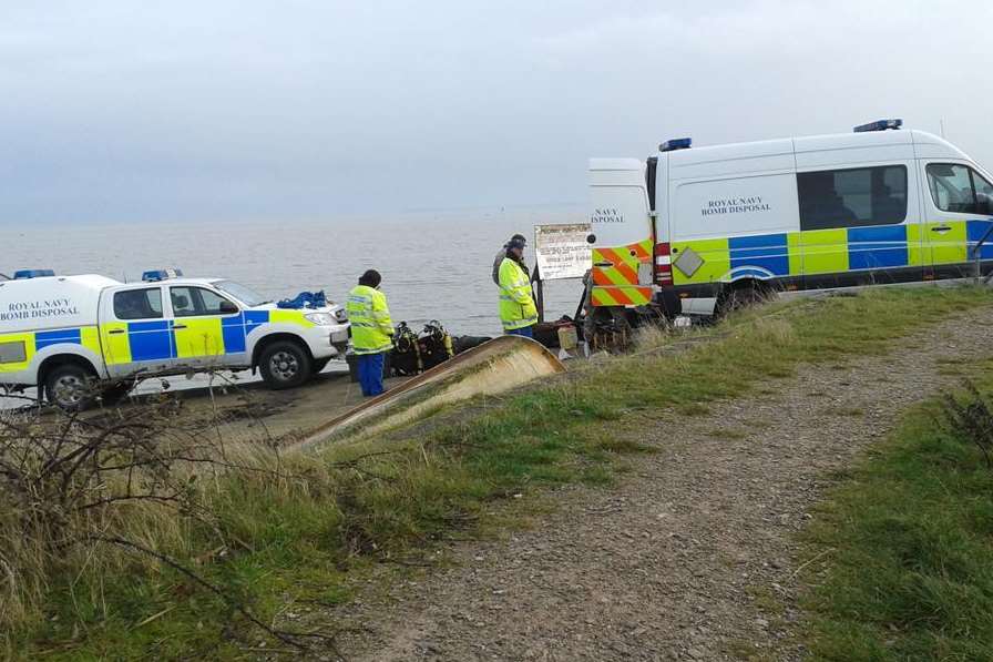 Bomb disposal team at Harty Ferry. Picture: Susan Hubbard