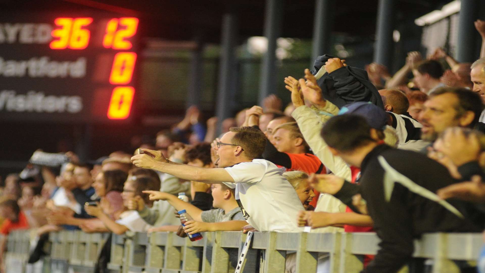 Dartford fans celebrate their first goal against Concord Picture: Steve Crispe