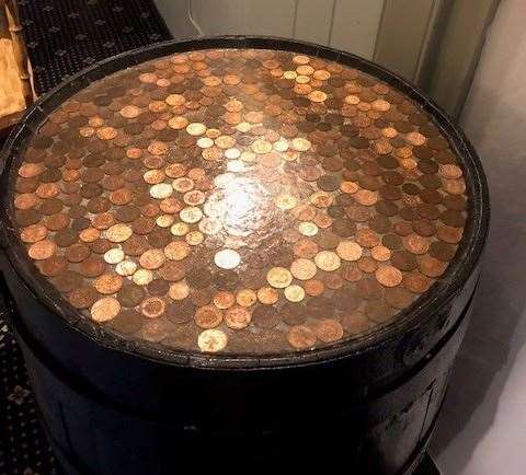 There are some interesting items in the pub – this was just one of the several tables made from old barrels, which had then been decorated with a variety of different objects