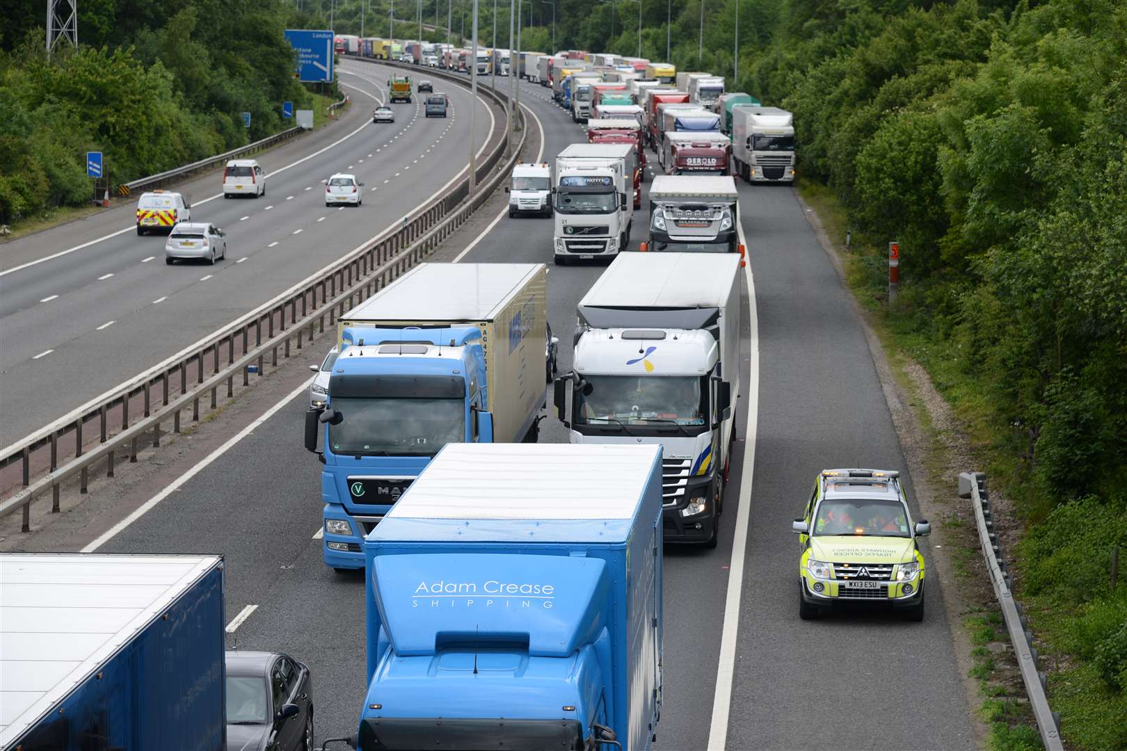 Traffic is building up after a crash. Stock image