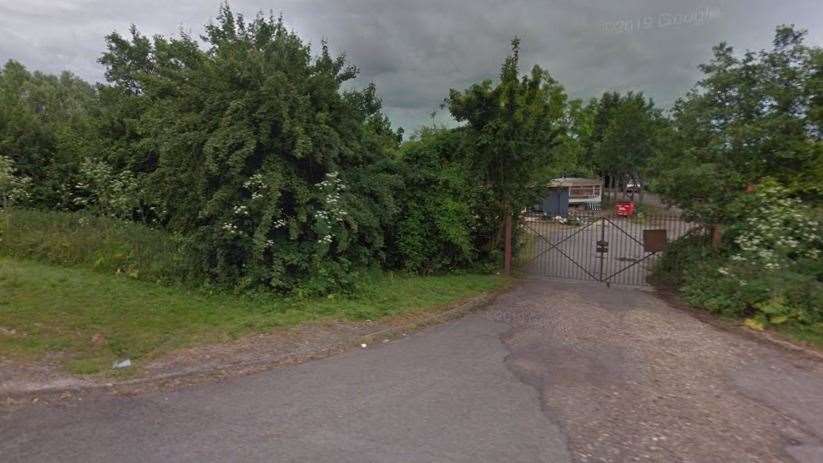 The existing entrance to the site in Merton Lane, off Nackington Road