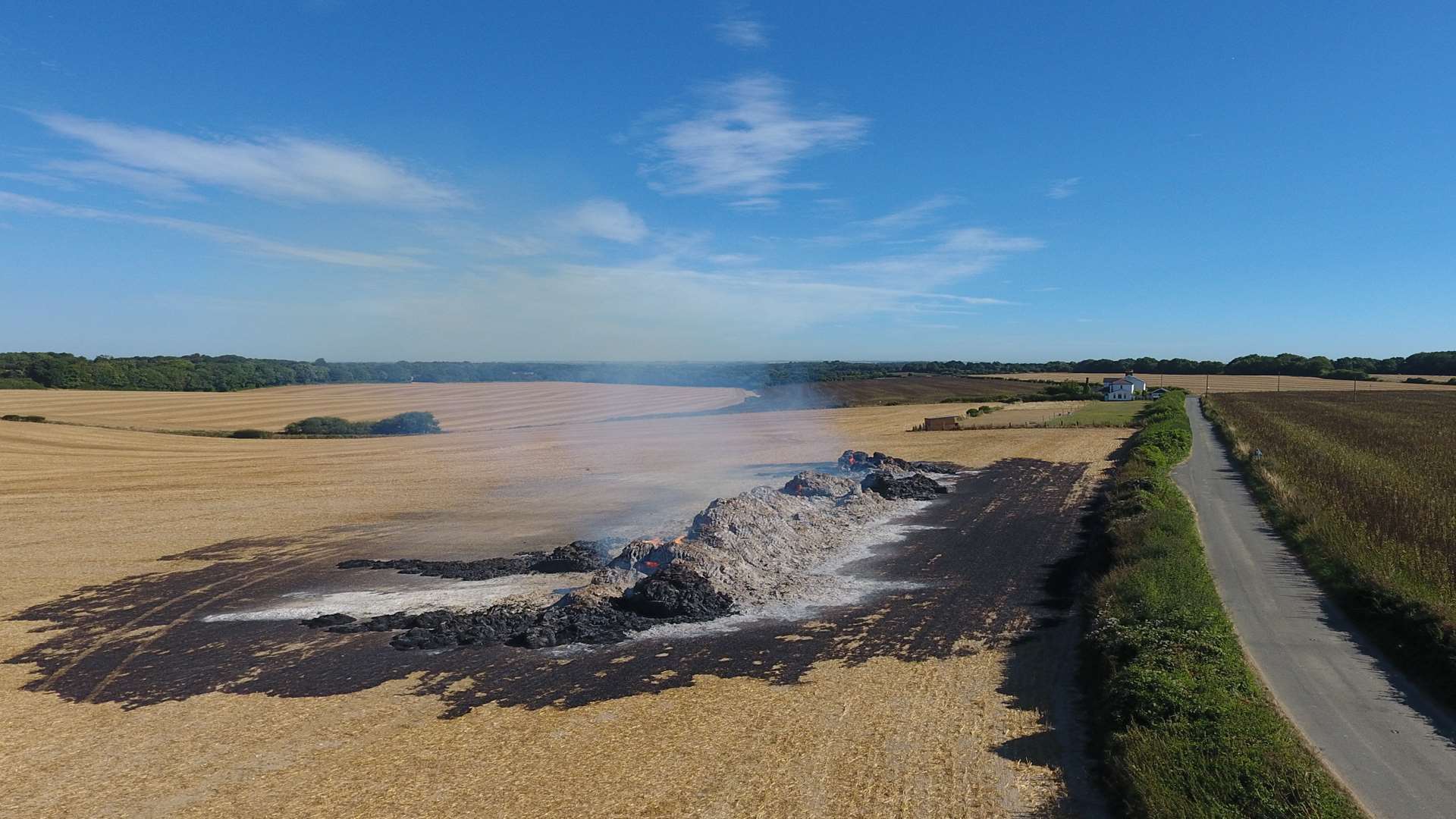 The haystack was still burning this morning. Picture: Simon Drew