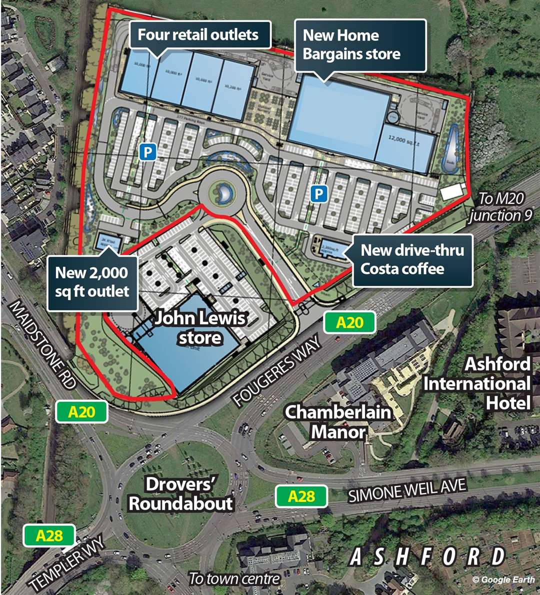 The 'Drovers Retail Park' is set to be built next to the former John Lewis store