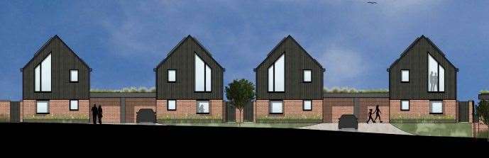 A new office space and four semi-detached houses is proposed for the site in Stelling Minnis. Picture: Holloway Studios