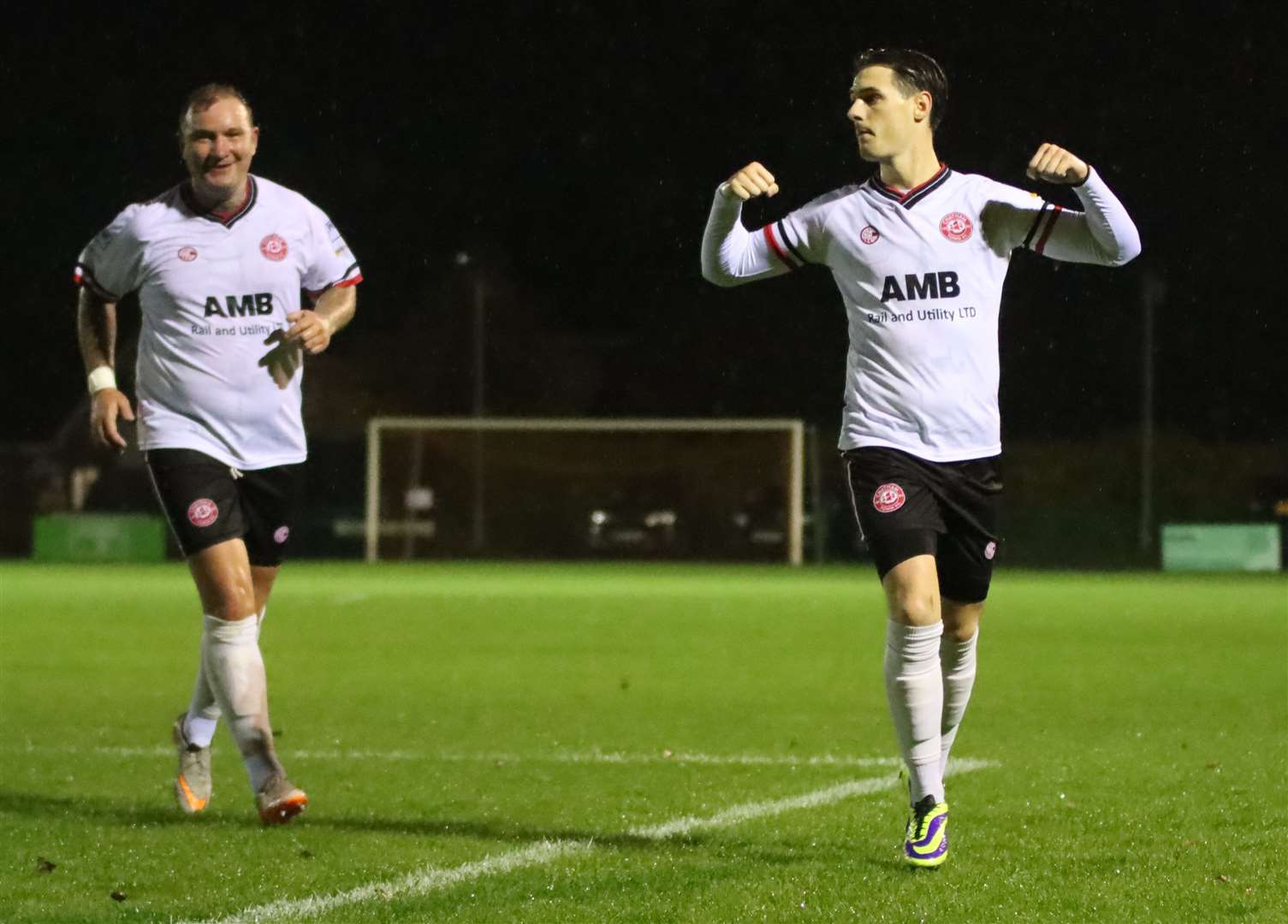 Ben Allen celebrates his goal Three Bridges v Chatham Town in the Velocity Cup third round Picture: Max English (@max_ePhotos)