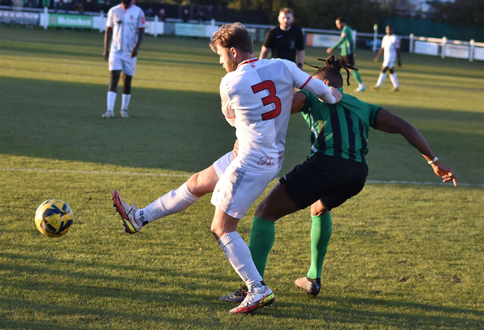 Jack Parter of Ramsgate gets in ahead of Cray Valley on Saturday. Picture: Alan Coomes